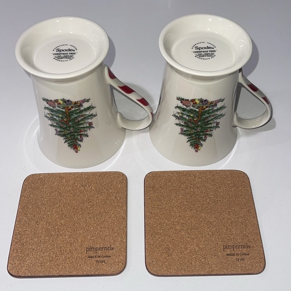 SPODE NWOB “Christmas Tree” Coffee, Tea or Hot Cocoa Set of 2 Mugs & 2 Coasters. - Picture 5 of 10